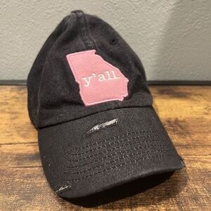 Georgia Y’ALL Hat Women One Size Patch Logo Distressed Denim Mesh Snapback